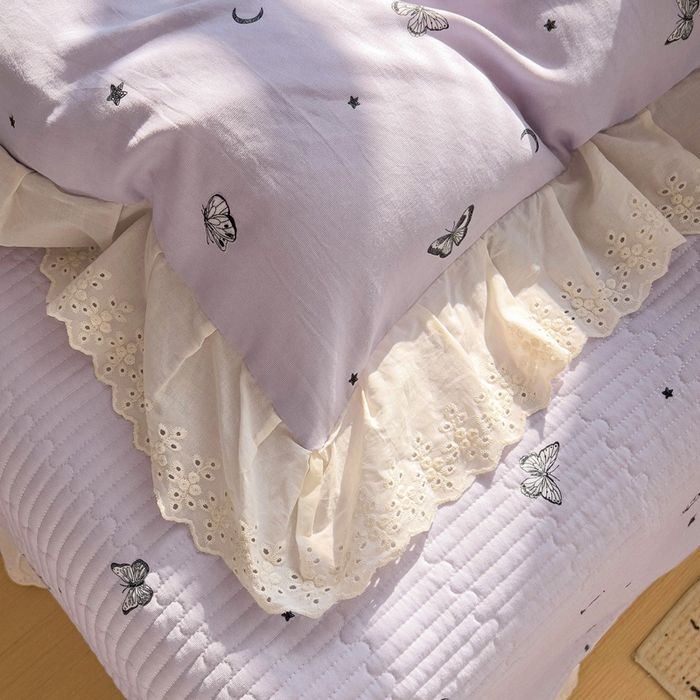 91家纺网 家纺一手货源 找家纺 （总）富米莱（原臻工厂） 2025新款A类针织双层纱花边款四件套床盖四件套