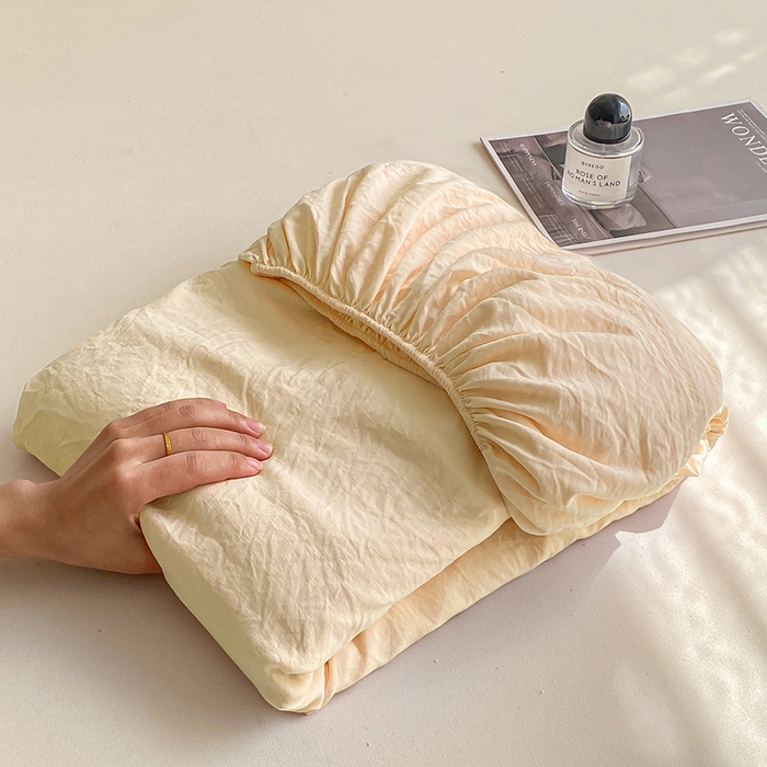 91家纺网 家纺一手货源 找家纺 恬澳家纺 2025新款森系水洗棉无印风单床笠 森系-嫩黄