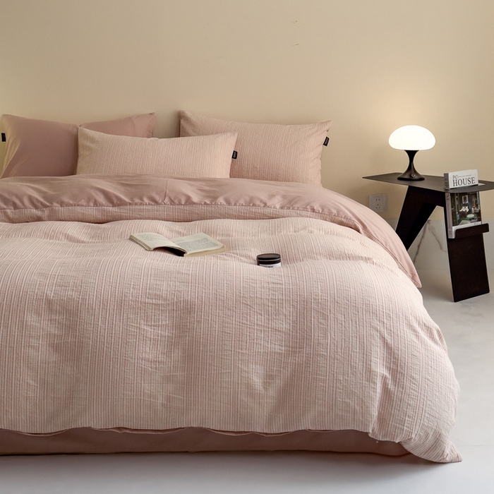 91家纺网 家纺一手货源 找家纺 席世家 2025新款全棉色织提花四件套-速写 速写-粉