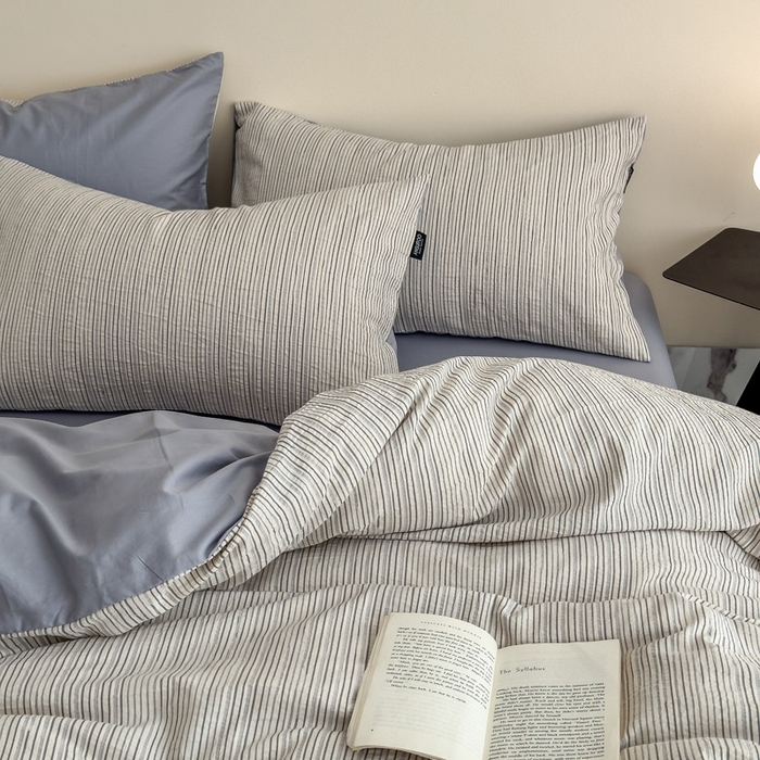 91家纺网 家纺一手货源 找家纺 席世家 2025新款全棉色织提花四件套-速写 速写-灰