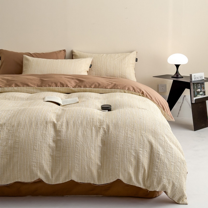 91家纺网 家纺一手货源 找家纺 席世家 2025新款全棉色织提花四件套-速写 速写-卡其