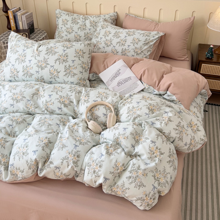 91家纺网 家纺一手货源 找家纺 金梦拉家纺 2025爆款新款A类加厚有氧针织棉双层纱四件套（吊边版）浅海繁星