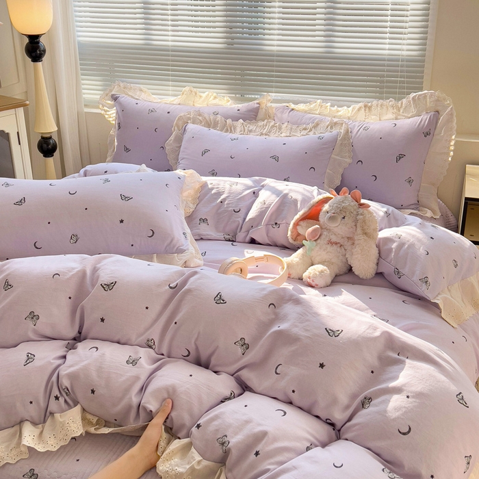 91家纺网 家纺一手货源 找家纺 （总）富米莱（原臻工厂） 2025新款A类针织双层纱花边款四件套床盖四件套