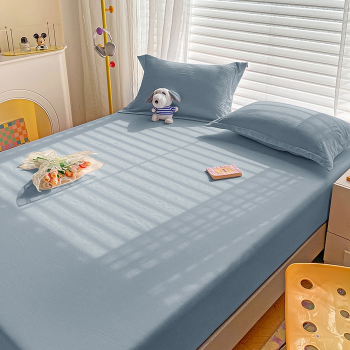 91家纺网 家纺一手货源 找家纺 恬澳家纺 2025新款森系水洗棉无印风单床笠 森系-雾蓝