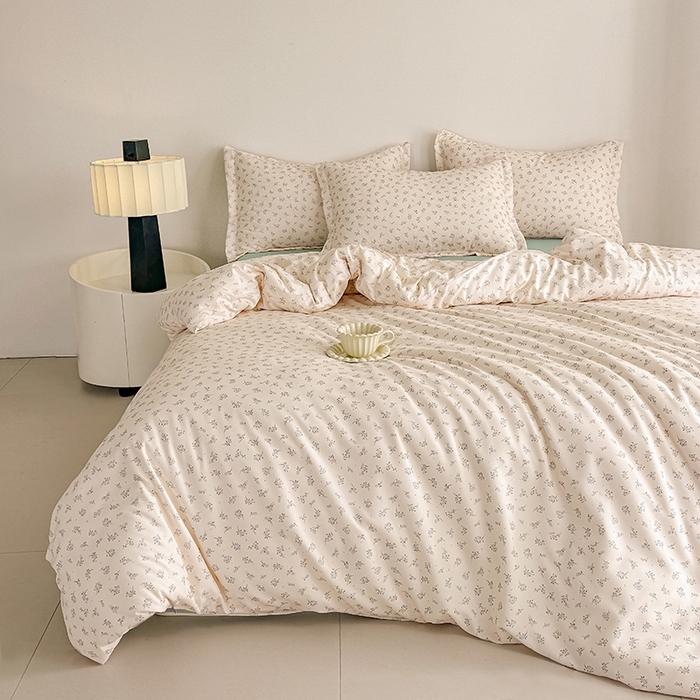 91家纺网 家纺一手货源 找家纺 壹号库 2025秋冬新款针织双层纱小清新印花四件套（专版花型） 半亩花田