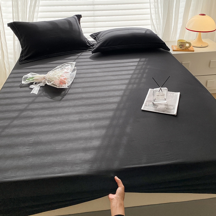 91家纺网 家纺一手货源 找家纺 恬澳家纺 2025新款森系水洗棉无印风单床笠 森系-墨黑