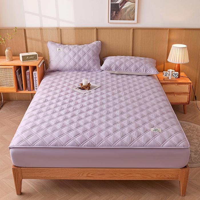 91家纺网 家纺一手货源 找家纺 笠客家纺 2025新款全棉水洗棉夹棉床笠-棉格款 棉格-玫瑰紫