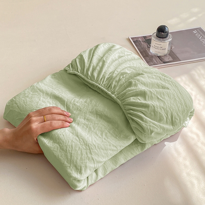 91家纺网 家纺一手货源 找家纺 恬澳家纺 2025新款森系水洗棉无印风单床笠 森系-浅草绿