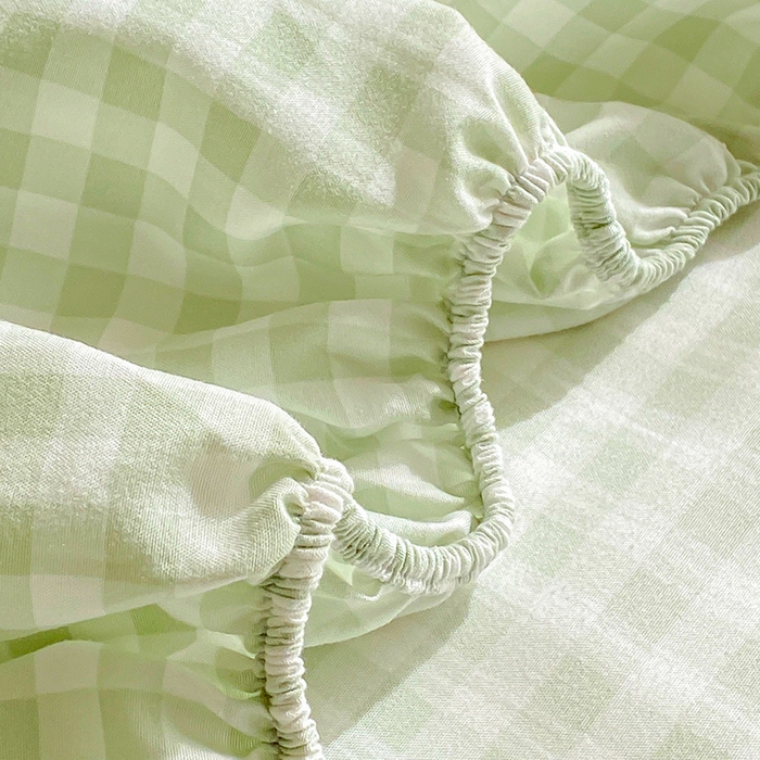 91家纺网 家纺一手货源 找家纺 恬澳家纺 2025新款森系水洗棉无印风单床笠 森系-绿格