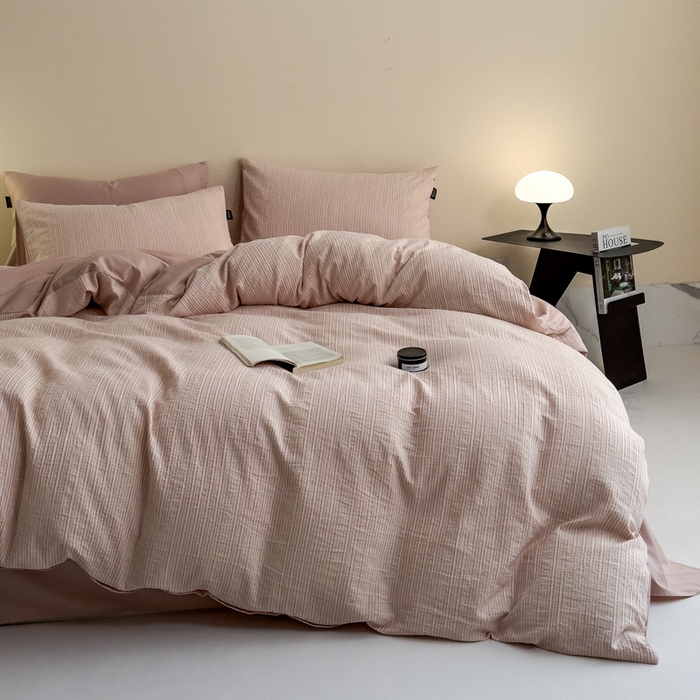 91家纺网 家纺一手货源 找家纺 席世家 2025新款全棉色织提花四件套-速写 速写-粉