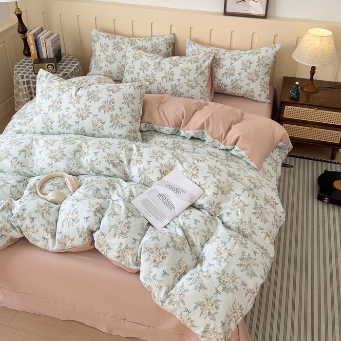 91家纺网 家纺一手货源 找家纺 金梦拉家纺 2025爆款新款A类加厚有氧针织棉双层纱四件套（吊边版）浅海繁星