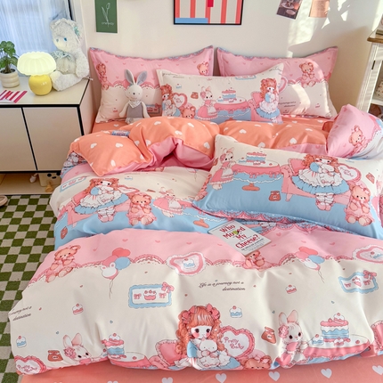 91家纺网 家纺一手货源 找家纺 （总）卡斯诺家纺馆 2025新款A类亲肤芦荟棉水洗棉印花四件套（下载文件夹包含买家秀）