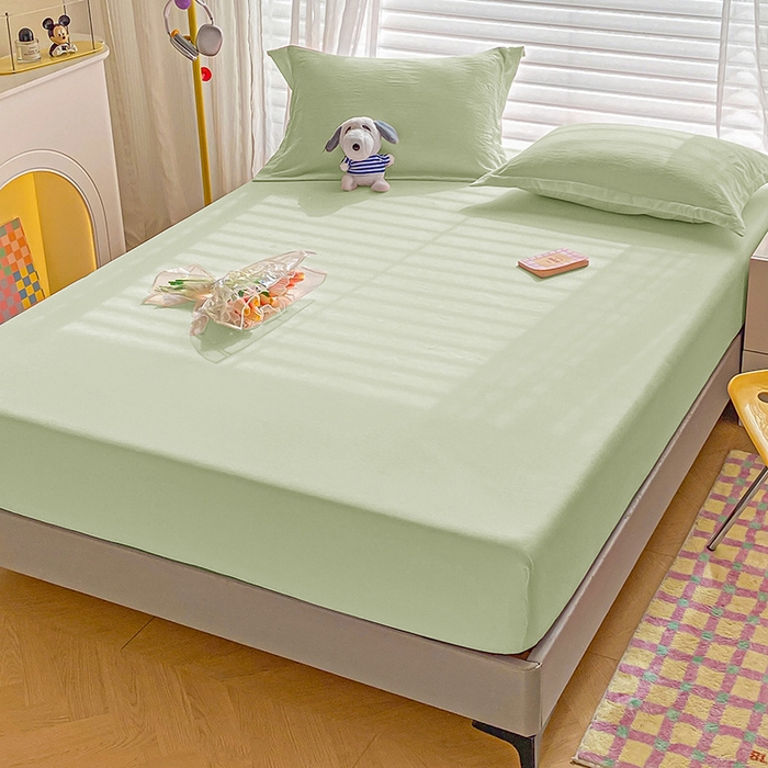 91家纺网 家纺一手货源 找家纺 恬澳家纺 2025新款森系水洗棉无印风单床笠 森系-浅草绿