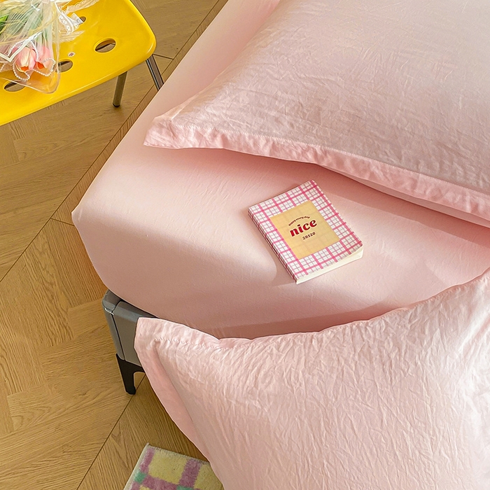 91家纺网 家纺一手货源 找家纺 恬澳家纺 2025新款森系水洗棉无印风单床笠 森系-胭脂粉