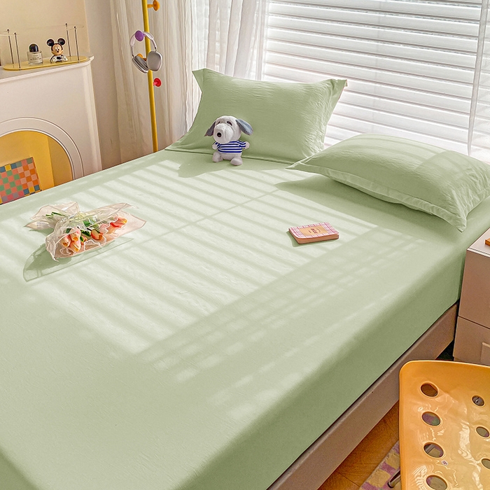 91家纺网 家纺一手货源 找家纺 恬澳家纺 2025新款森系水洗棉无印风单床笠 森系-浅草绿