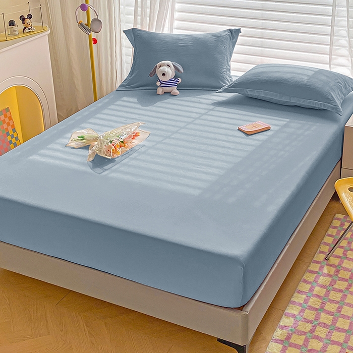 91家纺网 家纺一手货源 找家纺 恬澳家纺 2025新款森系水洗棉无印风单床笠 森系-雾蓝