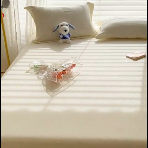 91家纺网 家纺一手货源 找家纺 恬澳家纺 2025新款森系水洗棉无印风单床笠 森系-奶白