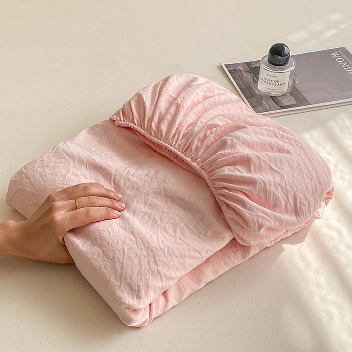 91家纺网 家纺一手货源 找家纺 恬澳家纺 2025新款森系水洗棉无印风单床笠 森系-胭脂粉