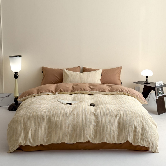 91家纺网 家纺一手货源 找家纺 席世家 2025新款全棉色织提花四件套-速写 速写-卡其