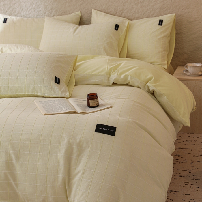 91家纺网 家纺一手货源 找家纺 呗旺鹿 2025新款静奢风-锦绣系列全棉色织提花小方格四件套 锦绣桂花飘香