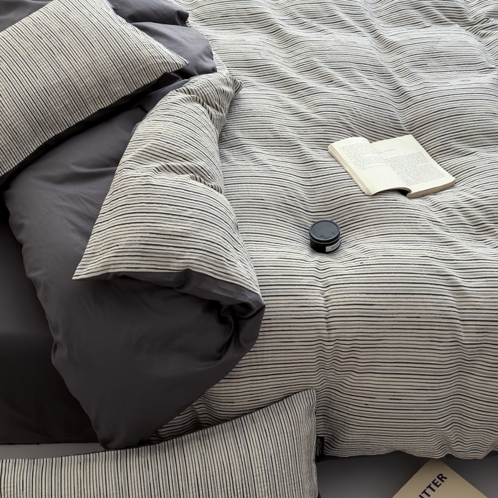 91家纺网 家纺一手货源 找家纺 席世家 2025新款全棉色织提花四件套-速写 速写-黑