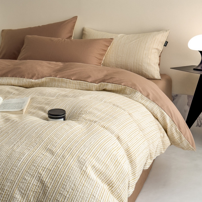 91家纺网 家纺一手货源 找家纺 席世家 2025新款全棉色织提花四件套-速写 速写-卡其