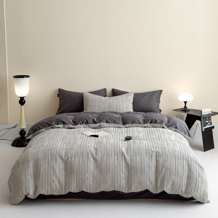 91家纺网 家纺一手货源 找家纺 席世家 2025新款全棉色织提花四件套-速写 速写-黑