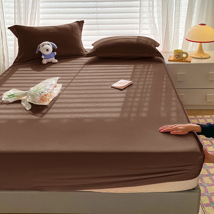 91家纺网 家纺一手货源 找家纺 恬澳家纺 2025新款森系水洗棉无印风单床笠 森系-巧克力