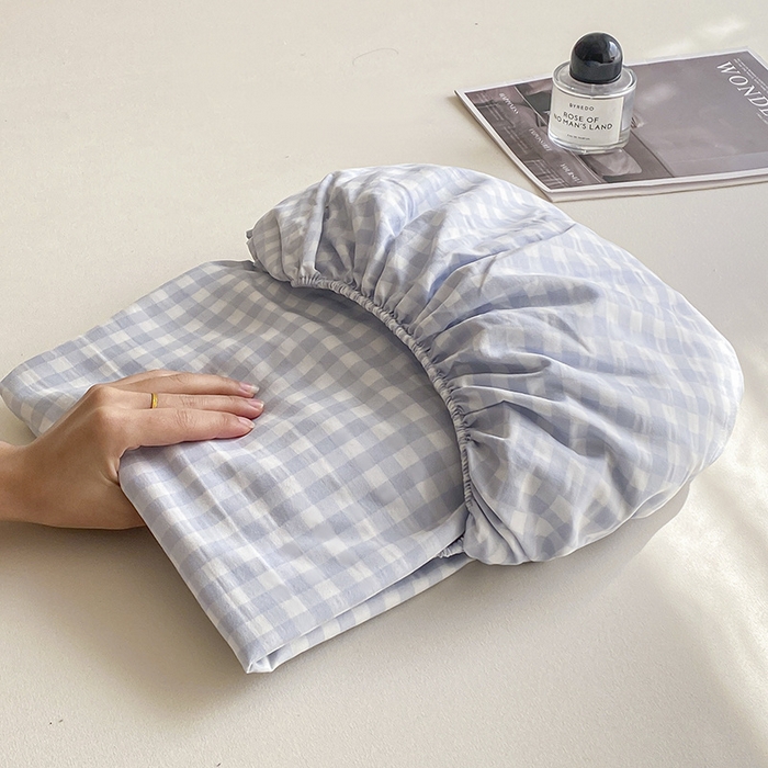 91家纺网 家纺一手货源 找家纺 恬澳家纺 2025新款森系水洗棉无印风单床笠 森系-蓝格