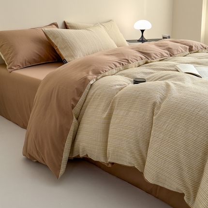 席世家 2025新款全棉色织提花四件套-速写 速写-卡其