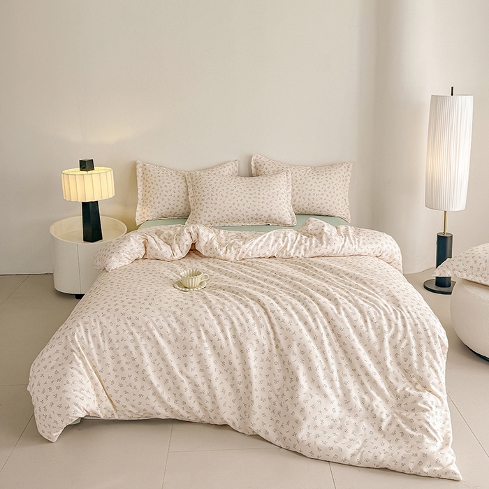 91家纺网 家纺一手货源 找家纺 壹号库 2025秋冬新款针织双层纱小清新印花四件套（专版花型） 半亩花田