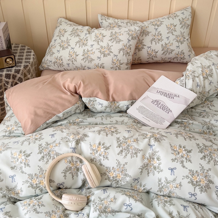 91家纺网 家纺一手货源 找家纺 金梦拉家纺 2025爆款新款A类加厚有氧针织棉双层纱四件套（吊边版）浅海繁星