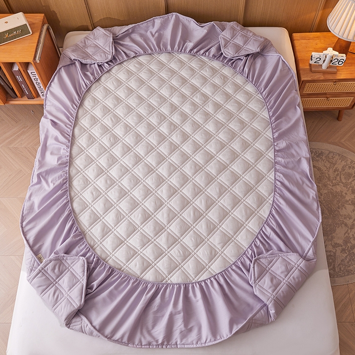 91家纺网 家纺一手货源 找家纺 笠客家纺 2025新款全棉水洗棉夹棉床笠-棉格款 棉格-玫瑰紫