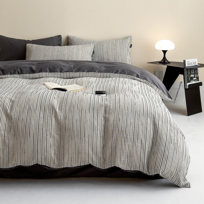 91家纺网 家纺一手货源 找家纺 席世家 2025新款全棉色织提花四件套-速写 速写-黑