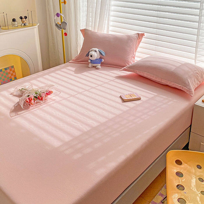 91家纺网 家纺一手货源 找家纺 恬澳家纺 2025新款森系水洗棉无印风单床笠 森系-胭脂粉