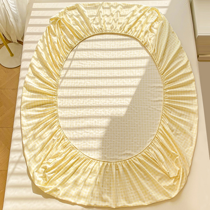 91家纺网 家纺一手货源 找家纺 恬澳家纺 2025新款森系水洗棉无印风单床笠 森系-黄格