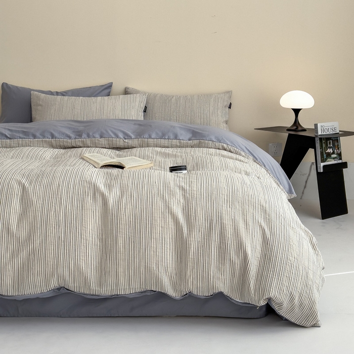 91家纺网 家纺一手货源 找家纺 席世家 2025新款全棉色织提花四件套-速写 速写-灰