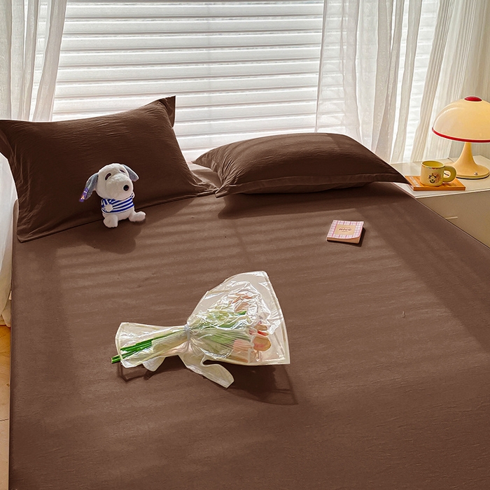 91家纺网 家纺一手货源 找家纺 恬澳家纺 2025新款森系水洗棉无印风单床笠 森系-巧克力