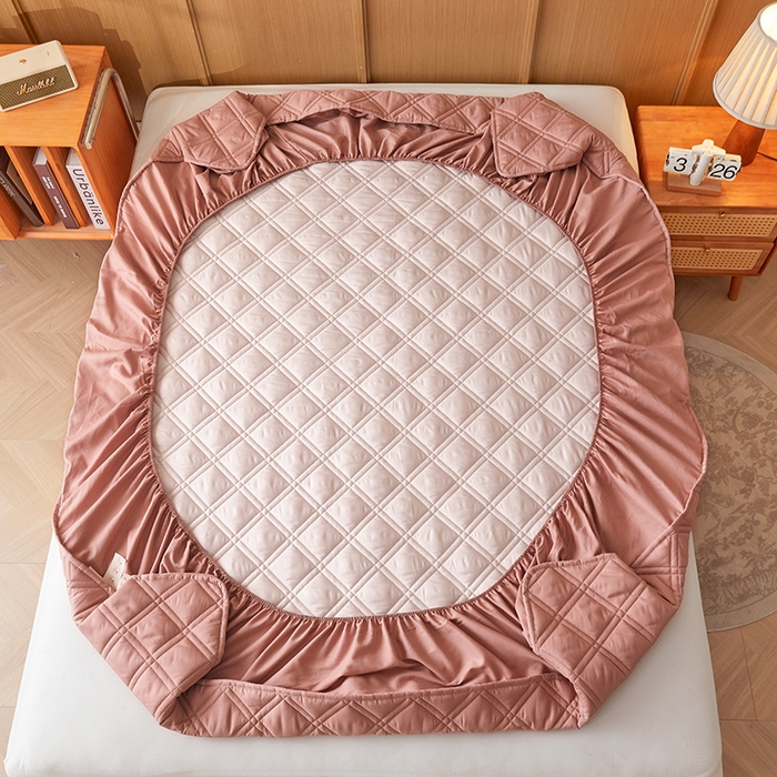 91家纺网 家纺一手货源 找家纺 笠客家纺 2025新款全棉水洗棉夹棉床笠-棉格款 棉格-豆沙