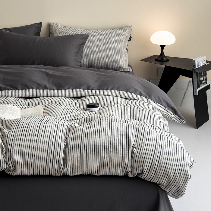 91家纺网 家纺一手货源 找家纺 席世家 2025新款全棉色织提花四件套-速写 速写-黑