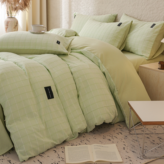 91家纺网 家纺一手货源 找家纺 呗旺鹿 2025新款静奢风-锦绣系列全棉色织提花小方格四件套 锦绣茉香奶绿