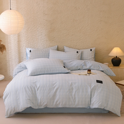 呗旺鹿 2025新款静奢风-锦绣系列全棉色织提花小方格四件套 锦绣盛夏海蓝