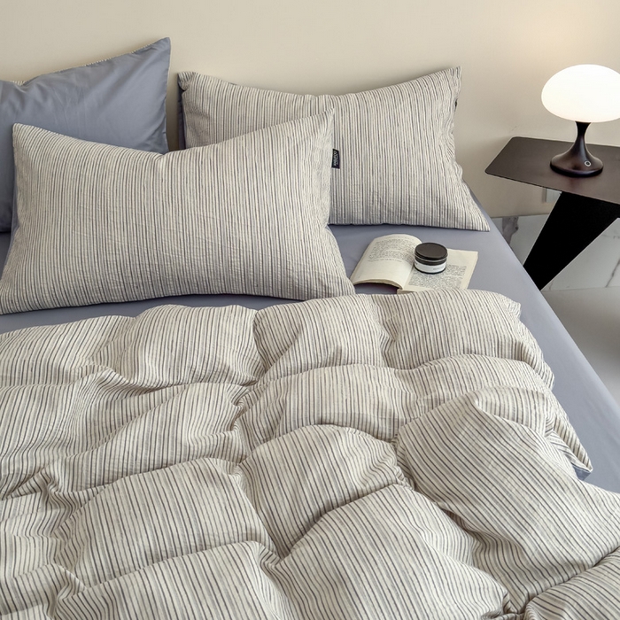 91家纺网 家纺一手货源 找家纺 席世家 2025新款全棉色织提花四件套-速写 速写-灰