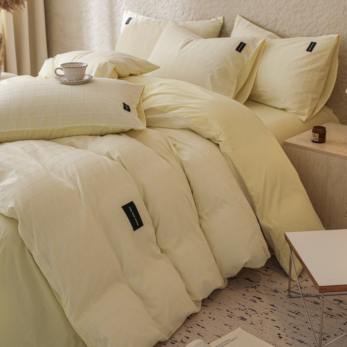 91家纺网 家纺一手货源 找家纺 呗旺鹿 2025新款静奢风-锦绣系列全棉色织提花小方格四件套 锦绣桂花飘香