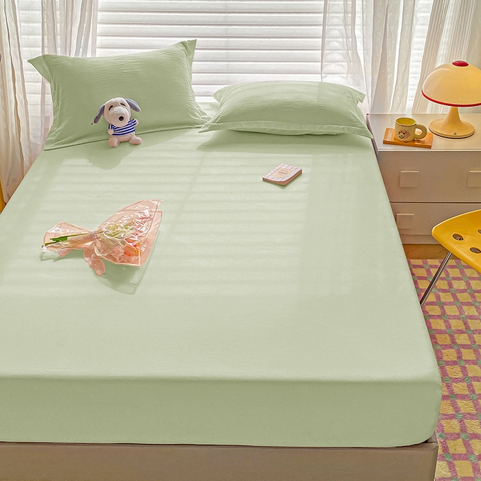 91家纺网 家纺一手货源 找家纺 恬澳家纺 2025新款森系水洗棉无印风单床笠 森系-浅草绿