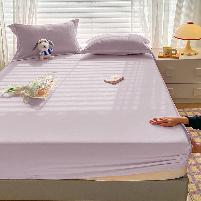 91家纺网 家纺一手货源 找家纺 恬澳家纺 2025新款森系水洗棉无印风单床笠 森系-酱紫