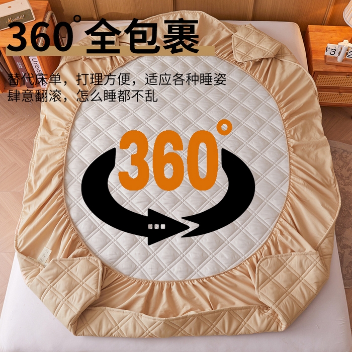 91家纺网 家纺一手货源 找家纺 笠客家纺 2025新款全棉水洗棉夹棉床笠-棉格款 棉格-浅咖