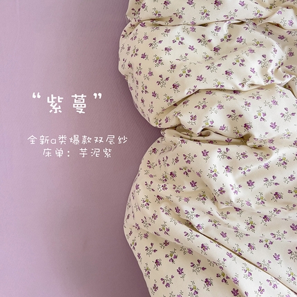 金梦拉家纺 2025爆款新款A类加厚有氧针织棉双层纱四件套（吊边版）紫蔓