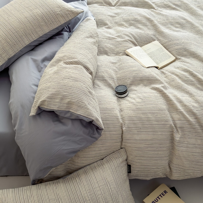 91家纺网 家纺一手货源 找家纺 席世家 2025新款全棉色织提花四件套-速写 速写-灰