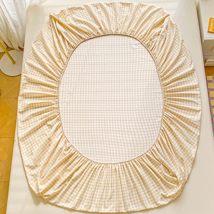 91家纺网 家纺一手货源 找家纺 恬澳家纺 2025新款森系水洗棉无印风单床笠 森系-咖格